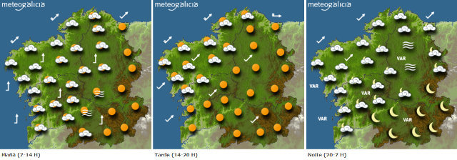 Mapa de la previsión del tiempo para este miércoles en Galicia. METEOGALICIA