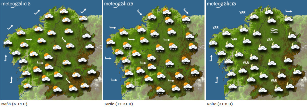 Mapa de la previsión del tiempo para este domingo en Galicia.METEOGALICIA