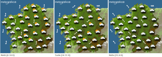 Mapa de la previsión del tiempo de Galicia para este martes.METEOGALCIA