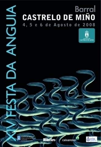 De arriba abajo: Fiesta del Albariño, pimientos de Herbón y cartel de la Fiesta de la Anguila (AGN/G.G.)