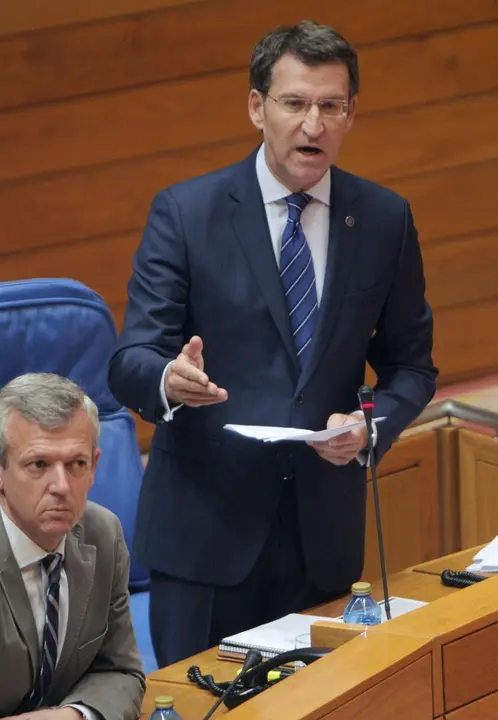 El presidente de la Xunta, Alberto Núñez Feijóo, dutante la sesión de control