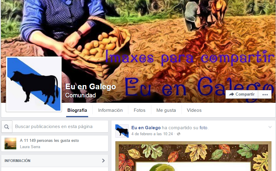 Caputura de la página de Facebook de la comunidad Eu en Galego