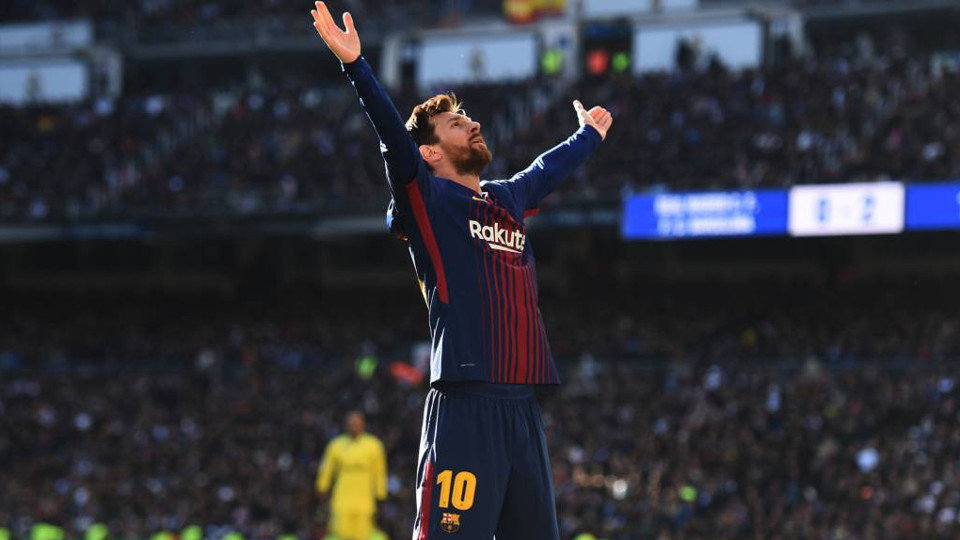 Leo Messi celebra su gol anotado en el Bernabeu durante el último Clásico. EFE