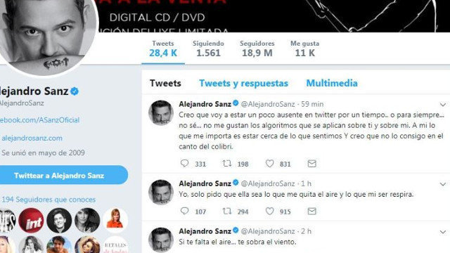 Tuit publicado y eliminado de la cuenta de Alejandro Sanz