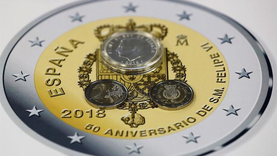 Moneda que conmemora el 50 cumpleaños de Felipe VI. MARISCAL (EFE)