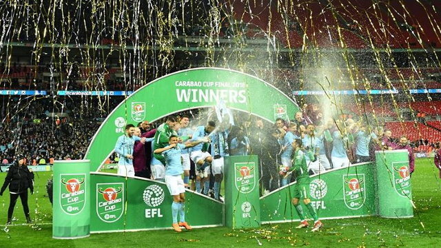 Celebración de los jugadores del Manchester City. NEIL HALL