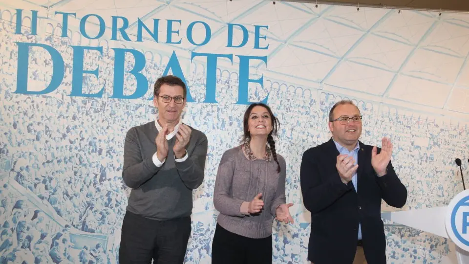 Feijóo, Levy y Tellado en el acto del PPdeG en Santiago. PEPE FERRÍN