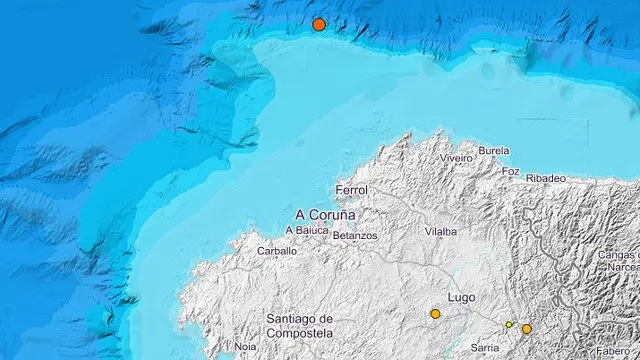 Epicentro del seísmo registrado frente a Galicia. IGN