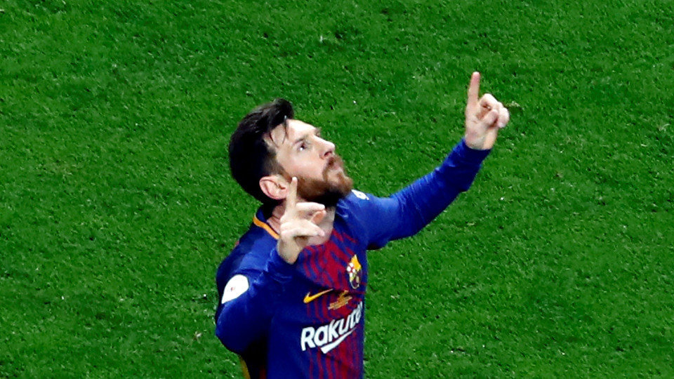 Leo Messi celebra su gol en la final de la Copa del Rey. BALLESTEROS (EFE)