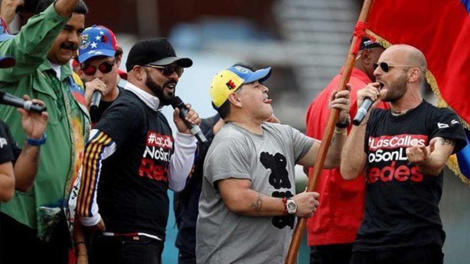 Maradona, en el cierre de campaña de Maduro. EP