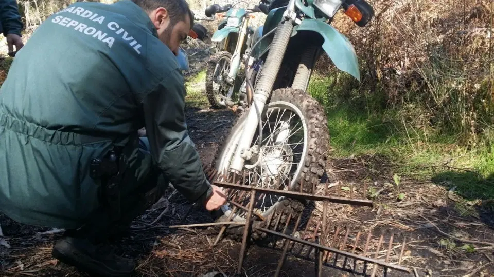 Trampa para ciclista hallada por el Seprona en un monte de Gondomar. ADP