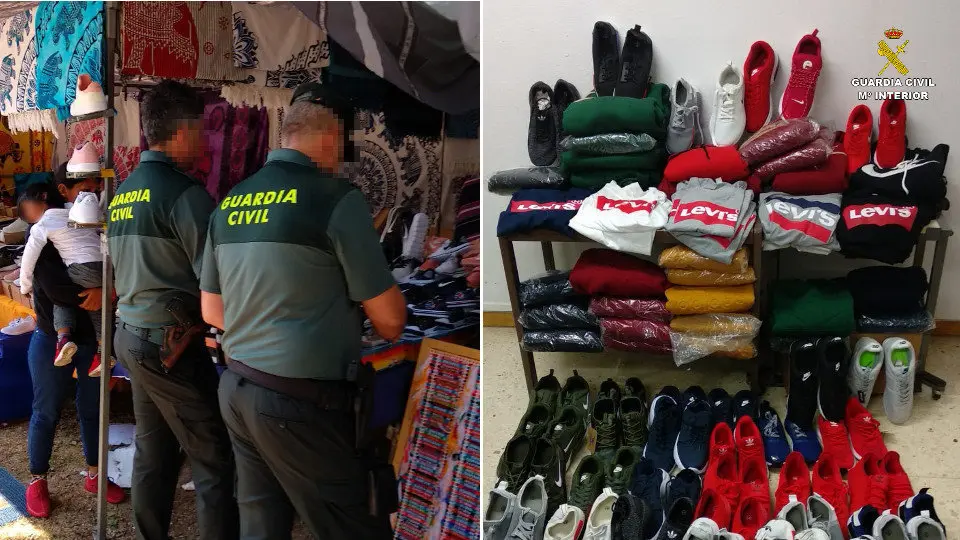 Prendas requisadas en el mercadillo de Coia. GUARDIA CIVIL