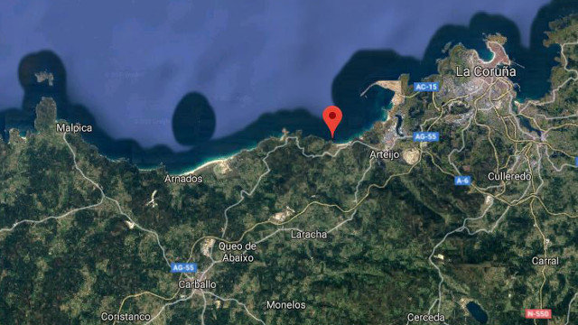 Zona en la que apareció el cuerpo sin vida del pescador coruñés. GOOGLE EARTH