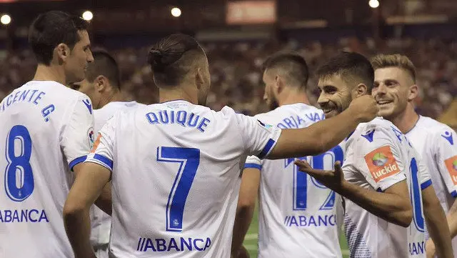 Quique celebra el gol. TWITTER (@RCDEPORTIVO)