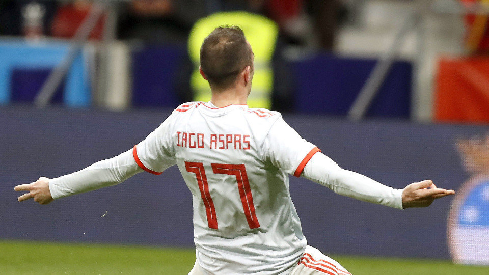 Iago Aspas celebra un gol anotado con España este mismo año. JAVIER LIZÓN (EFE)