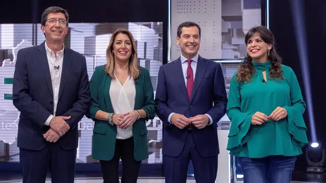 De izquierda a derecha, Juan Marín, Susana Díaz, Juanma Moreno y Teresa Rodríguez. JULIO MUÑOZ (EFE)
