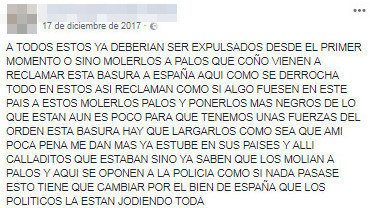 Unha das polémicas mensaxes que o veciño da comarca de Arousa publicaba en Facebook. GARDA CIVIL