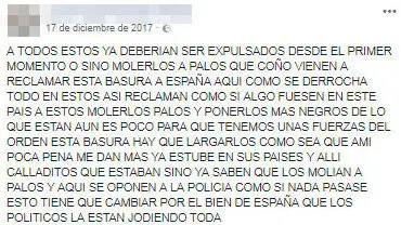 Unha das polémicas mensaxes que o veciño da comarca de Arousa publicaba en Facebook. GARDA CIVIL