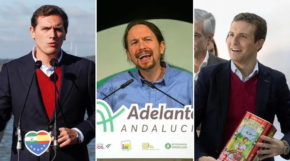 De izquierda a derecha, Albert Rivera, Pablo Iglesias y Pablo Casado