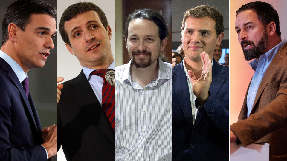 Pedro Sánchez, Casado, Iglesias, Rivera y Abasca. ARCHIVO. - Candidatos