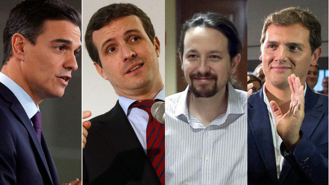 Sánchez, Casado, Iglesias y Rivera. ARCHIVO- Candidatos sin Abascal