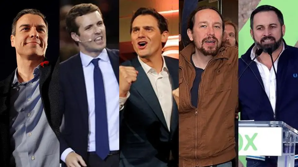 Pedro Sánchez, Pablo Casado, Albert Rivera, Pablo Iglesias y Santiago Abascal. EFE