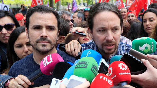 Garzón e Iglesias durante la manifestación de Día de los Trabajadores FERNANDO ALVARADO