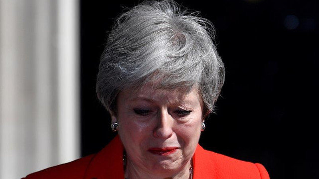  La primera ministra británica, Theresa May, emocionada tras anunciar su dimisión el pasado 24 de mayo. EFE