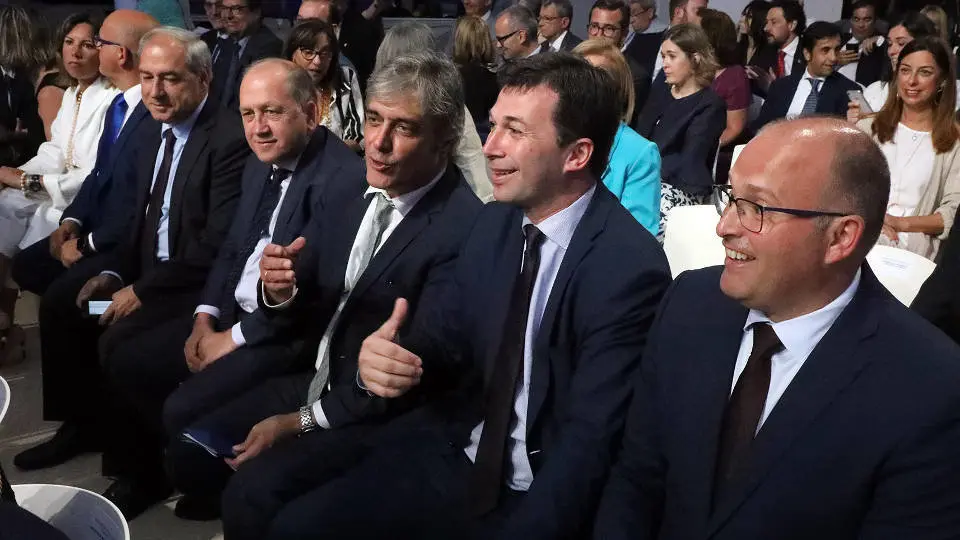 De derecha a izquierda, Miguel Tellado, Gonzalo Caballero, Pedro Puy, José Tomé y Manuel Baltar. PEPE FERRÍN