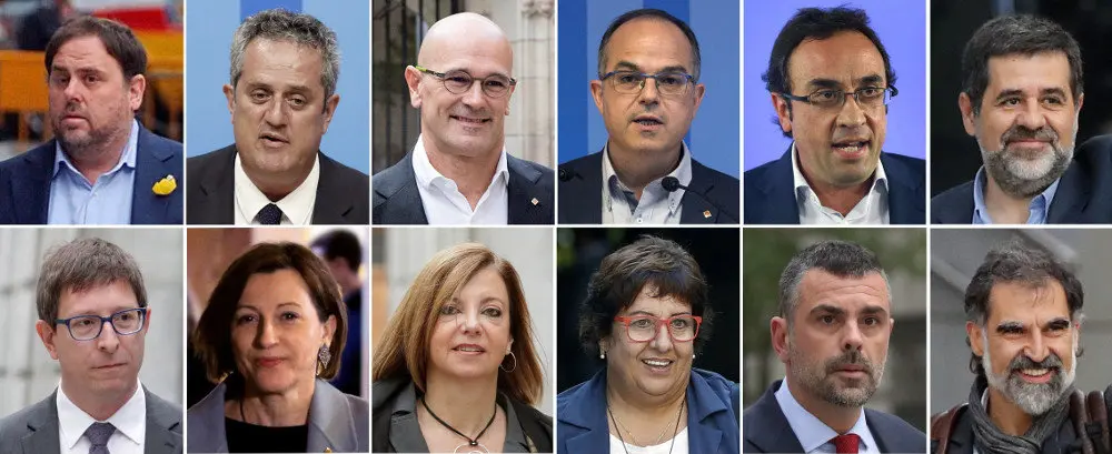 De izquierda a derecha y de arriba abajo, Oriol Junqueras, Joaquim Forn, Raül Romeva, Jordi Turull, Josep Rull, Jordi Sánchez, Carles Mundó, Carmen Forcadell, Meritxell Borrás, Dolors Bassa, Santiago Vila, Jordi Cuixart. EFE