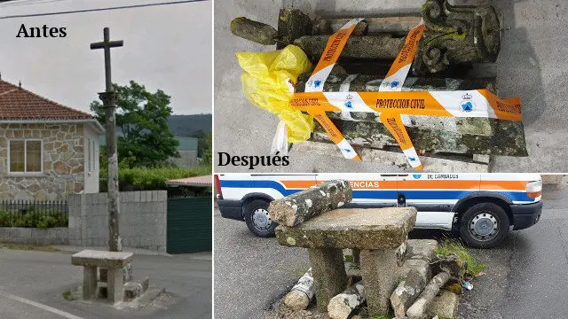 Cruceiro caído en Cambados. PROTECCIÓN CIVIL