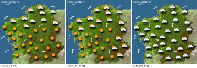 Mapas con las previsiones para este martes. METEOGALICIA