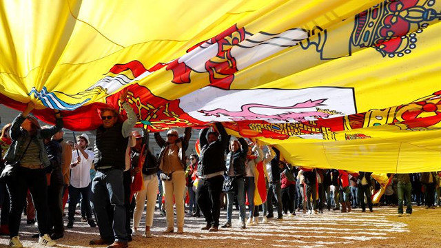 Simpatizantes de Vox coa bandeira de España. EFE