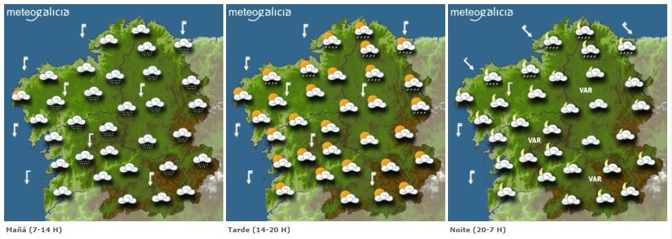 O tempo previsto para este luns en Galicia. METEOGALICIA