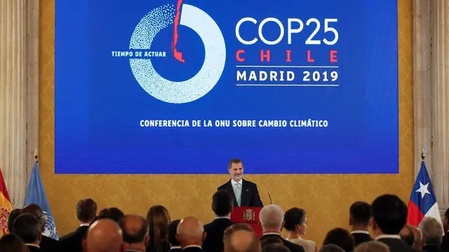 Felipe VI, durante su intervención en la COP25. JUANJO MARTÍN