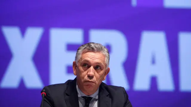 O presidente do Deportivo, Paco Zas, na Asemblea de accionistas. CABALAR (EFE)