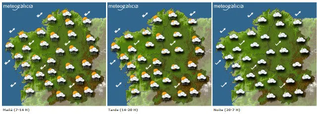 O tempo previsto para este domingo. METEOGALICIA