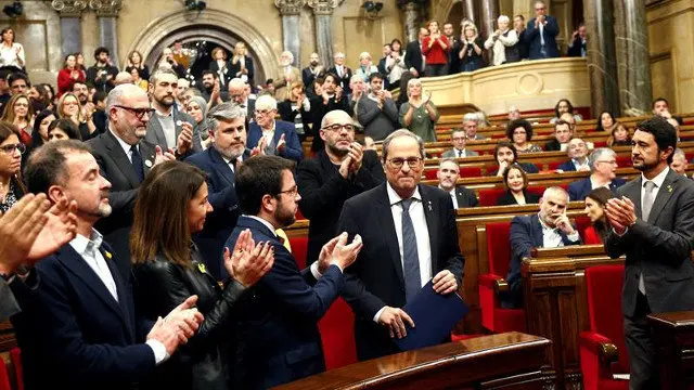 Quim Torra, poco antes del pleno extraordinario del Parlament. QUIQUE GARCÍA