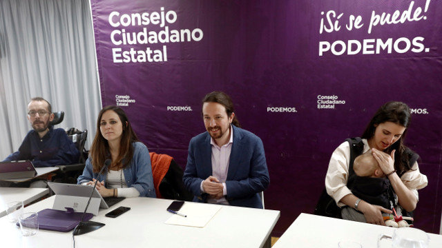 Echenique, Belarra, Iglesias y Montero, este viernes en el Consejo Ciudadano estatal de Podemos. EFE