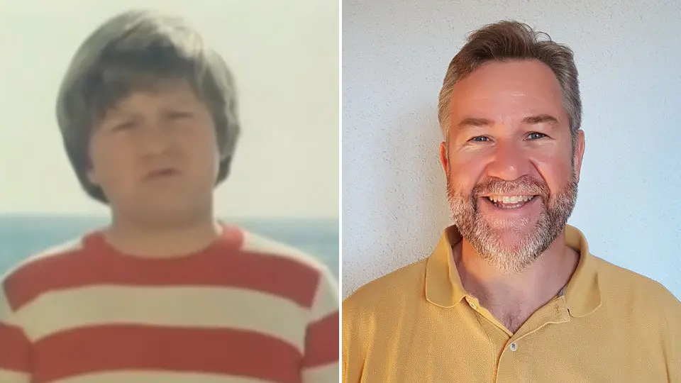 El personaje de Piraña (izq.) y Miguel Ángel Valero en la actualidad