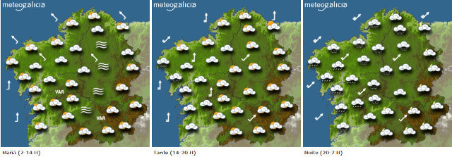 Previsión do tempo para este mércores en Galicia.METEOGALICIA