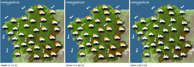 Mapa de la previsión del tiempo para este sábado en Galicia.METEOGALICIA