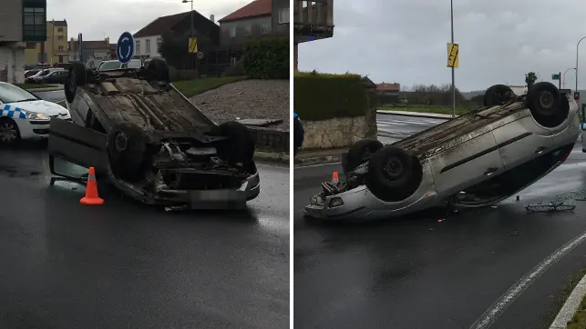 El vehículo accidentado en Lalín EMERXENCIAS LALÍN