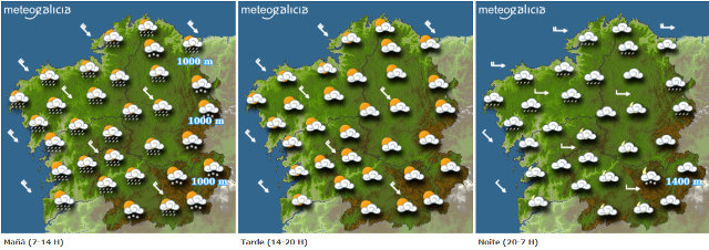 Mapa de la previsión de el timepo para este viernes en Galicia.METEOGALICIA