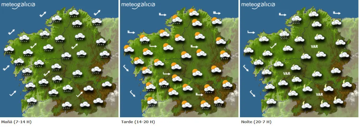 Mapa da previsi&oacute;n do tempo para este domingo.METEOGALICIA