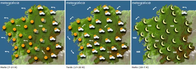 Mapa de la previsi&oacute;n del tiempo para este martes en Galicia. METEOGALICIA