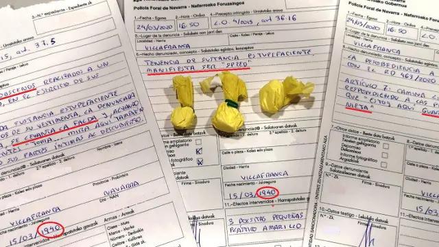 As tres denuncias interpostas á octoxenaria xunto ás tres bolsas de speed que portaba. TWITTER