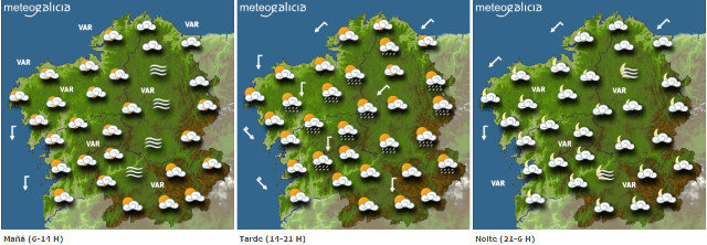 Mapa de la previsión del tiempo en Galicia para este domingo.METEOGALICIA