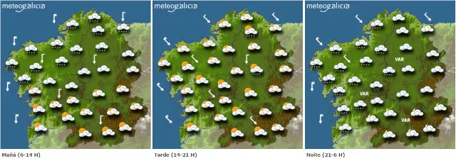 Mapa de la previsi&oacute;n del tiempo para este martes.METEOGALICIA