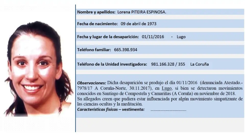 Foto y datos de Lorena Piteira Espinosa. POLICÍA NACIONAL